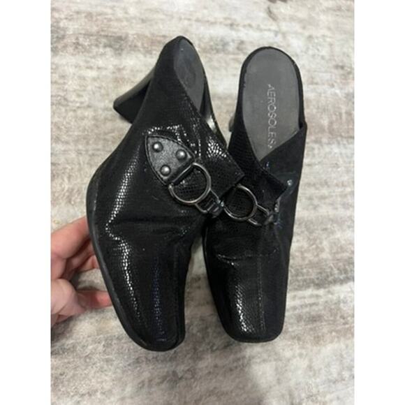 Black Aerosoles slide shoes dressy shiny nightlife going out sz 7.5 clog - Picture 2 of 7